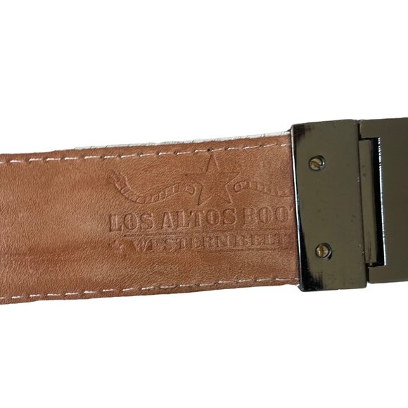 White Crocodile Embossed Leather Belt With Rhinestone Buckle & Tip By Los Altos - Picture 2 of 15